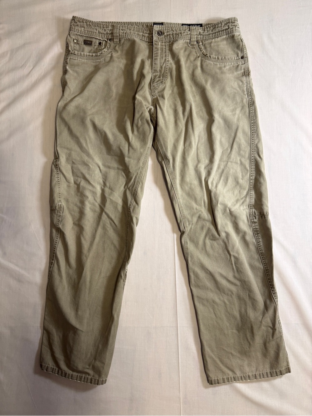 KUHL Outkast Pants Mens 40x32 Vintage Patina Dye Cotton Canvas Hiking Khaki Tan